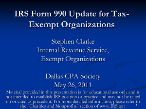 Form 990 Update for Tax Exempt Organizations