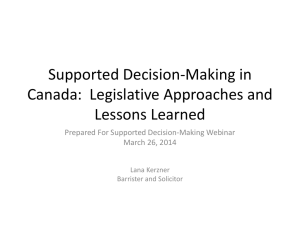 Supported Decision-Making in Canada: Legislative Approaches and