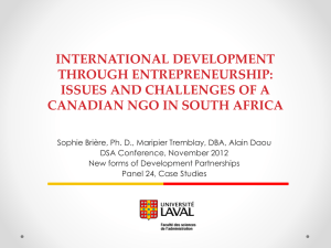 issues and challenges of a Canada NGO in south Africa
