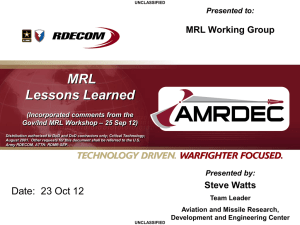MRL Lessons Learned - Manufacturing Readiness Levels