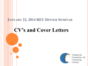 January 22, 2014 REU Dinner Seminar CV`s and Cover