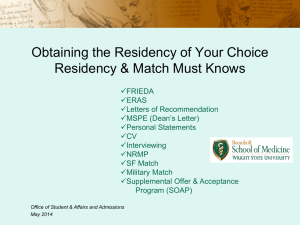 Residency and Match "Must Knows."