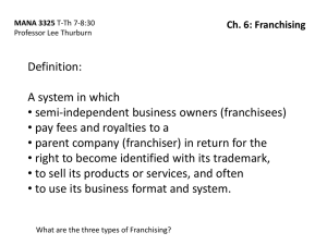 Chapter #6 – Franchising - Elements of Entrepreneurship