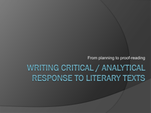 Writing Critical / Analytical Response to Literary Texts