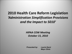 Changes in the Health Care Reform Bill