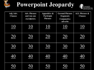 Phrases and Clauses Jeopardy Review