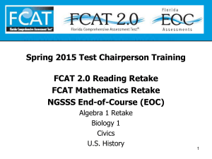 Spring 2015 FCAT/FCAT 2.0 Retake/NGSSS Algebra 1 EOC Retake
