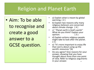 Religion and Planet Earth GCSE Question