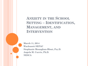 Anxiety in the School Setting * Identification, Management, and