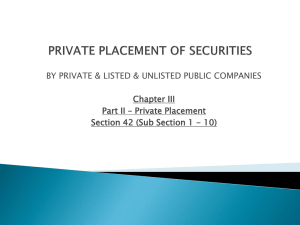 PRIVATE PLACEMENT OF SECURITIES