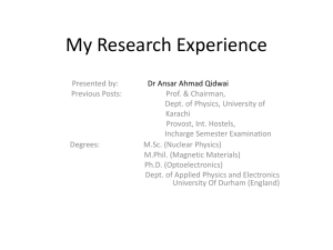My Research Experience - PAF Karachi Institute of Economics and
