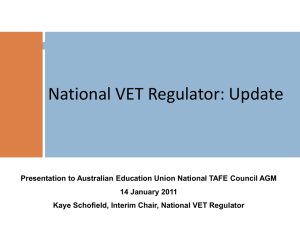 National VET Regulator: Update