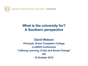 Professor Sir David Watson: What is the University For?