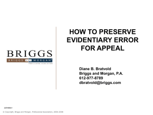 HOW TO PRESERVE EVIDENTIARY ERROR FOR APPEAL Diane