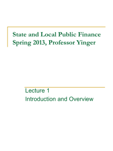 State and Local Public Finance Lecture 1: Introduction and Overview