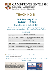 Teaching B1 (IT 307) - Cambridge English Language Assessment