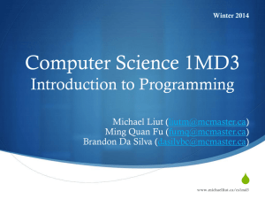 Computer Science 1MD3 Introduction to Programming