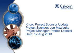 Khoro Project Sponsor Update 12 Aug 2013