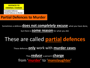 Partial Defences to Murder