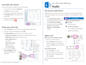 Lync Audio Quick Reference Card