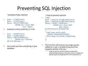 Preventing SQL Injection