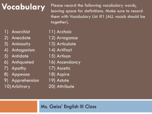 Vocabulary #2 - Geiss` English III Class