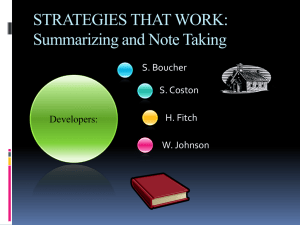 STRATEGIES THAT WORK: Summarizing and Note