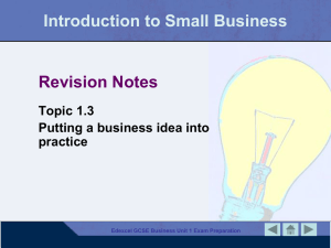 Topic 1.3 Putting a business idea into practice
