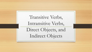 Transitive Verbs, Intransitive Verbs, Direct Objects, and Indirect