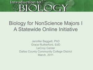 Biology for NonScience Majors I A statewide Online Initiative