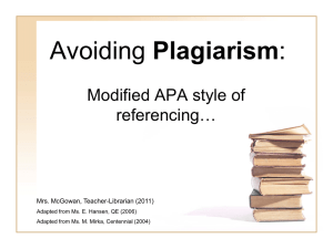 Avoiding Plagiarism - Calgary Board of Education