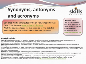 Synonyms, antonyms and acronyms