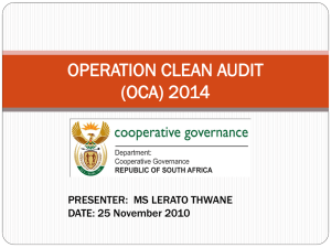 Operation Clean Audit Presentation - MFMA