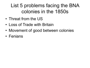 List 5 problems facing the BNA colonies in the 1850s