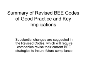 Summary of Revised BEE Codes of Good Practice and