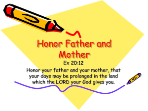 HONOR FATHER AND MOTHER Ex 20:12, Eph 6:2