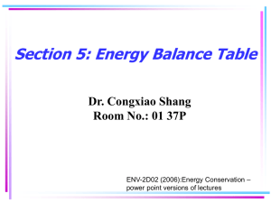 Energy Balance Table