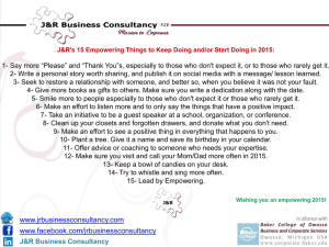 J&R`s 15 Empowering Things to Keep Doing and or Start Doing in