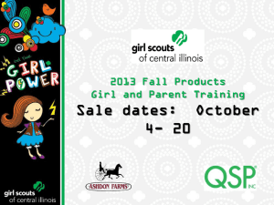 2013 Fall Products Girl and Parent Training Sale dates: October 4