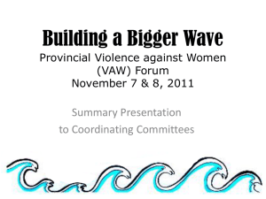 Building a Bigger Wave Provincial VAW Forum November 7 & 8, 2011