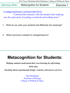 Metacognition for Students