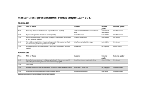 Master thesis presentations, Friday August 23rd 2013