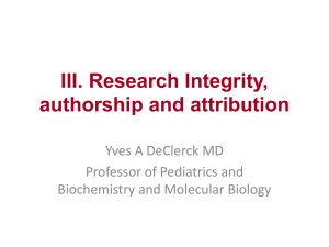 III. Research Integrity, authorship and attribution