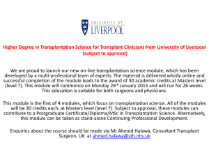Higher Degree in Transplantation Science for Transplant Clinicians