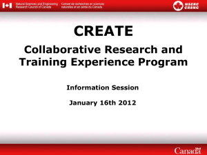 NSERC CREATE Webinar Presentation (January 16, 2012)