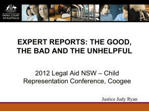 Expert`s Reports - The Hon Justice Judy Ryan