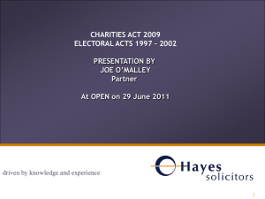 2011 Charities Act 2009 and Electoral Acts 1997