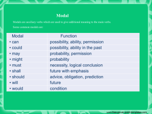 Modal Modals are auxiliary verbs which are used to