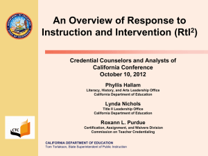 An Overview of Response to Instruction and Intervention