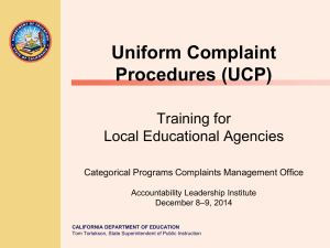 Uniform Complaints Procedures, Tips and Reminders PPT